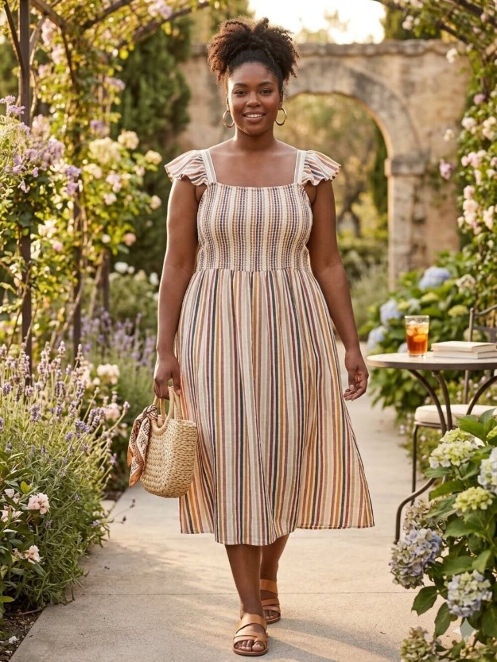 Sonoma Goods For Life Striped Smocked Flutter Sleeve Dress Size 1X NWOT